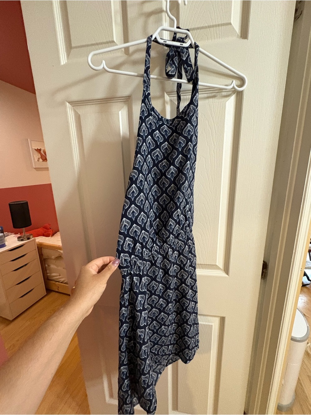 Roxy Navy and White Patterned Backless Halter Dress